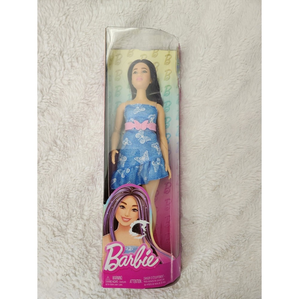 Barbie‎ Fashionistas Doll 231 Denim Butterfly-Print Dress Pink Belt &Boots HYT89